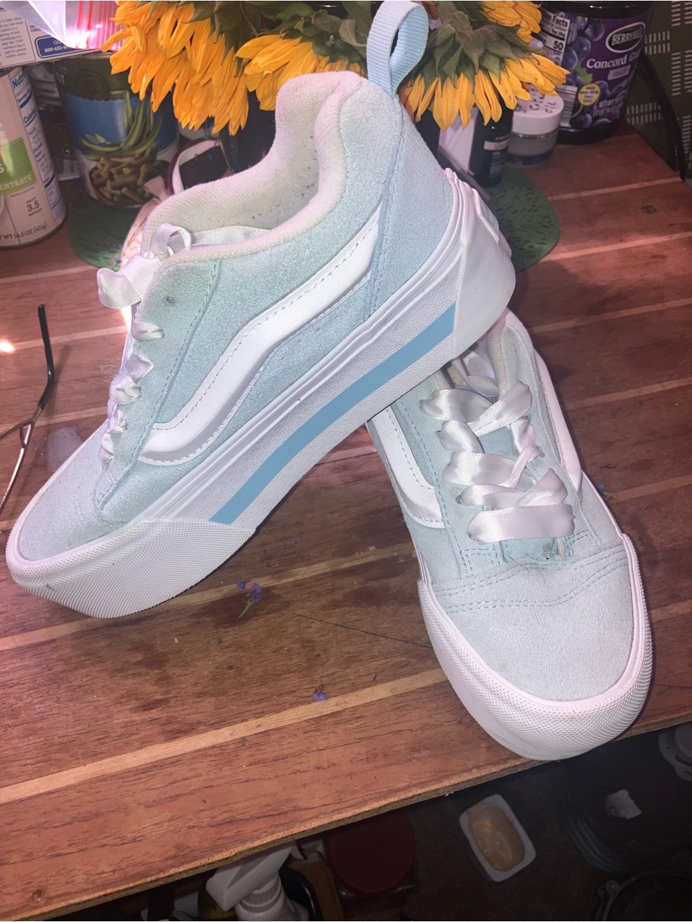 VANS Platform Sneakers - Blue Suede with Ribbon Laces